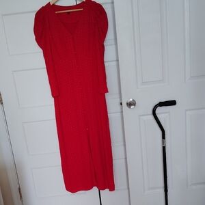 J. Crew Red V-Neck Puff Sleeve Sundress